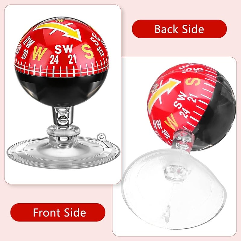 بوصلة سيارة محمولة حمراء مقاس 38 مم مع كوب شفاط للاستخدام الخارجي البحري والمركبات - Image 3